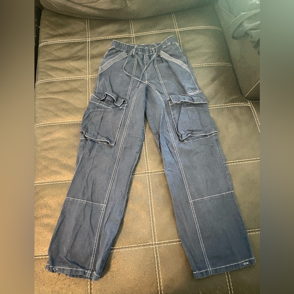 Forever 21 Navy Cargo Pants with White Accents